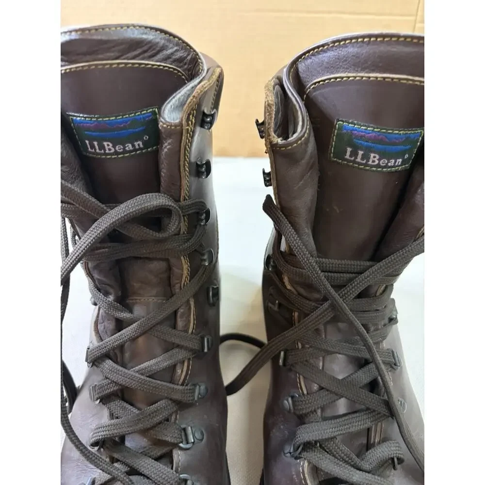 VTG L.L.Bean Hiking Boots Mens 14 Brown Leather Thinsulate Vibram Made In Italy